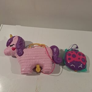 Polly Pocket Pink Unicorn Carry Toy And Lady Bug Toy.2 Wings Gone From Unicorn.